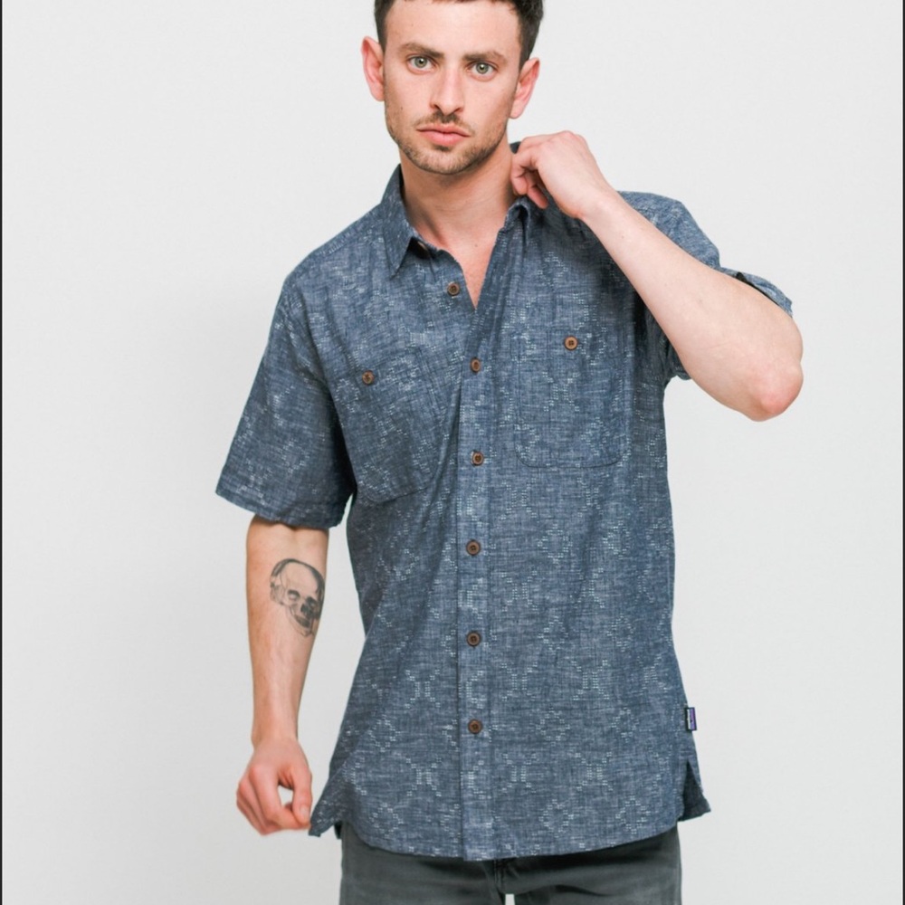 Patagonia Men’s Hem/ Cotton Blend Back Step Goshawk Dobby New Navy Shirt Sz M